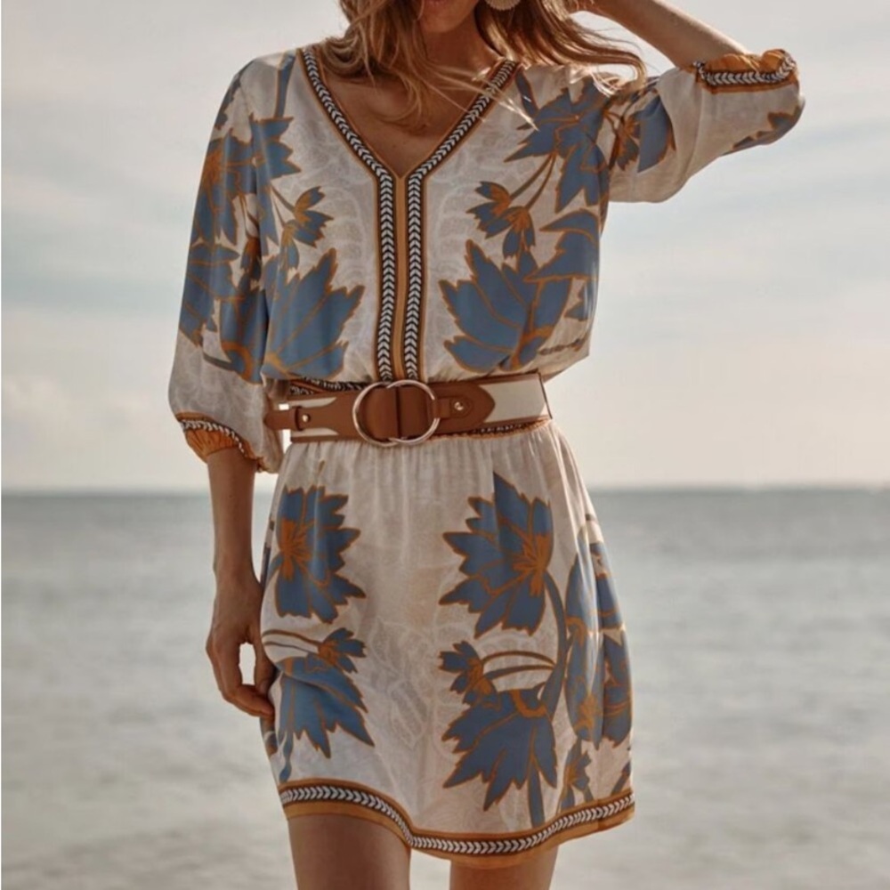 WHBM 3/4 Sleeve Smocked Waist Dress Blogger Favorite